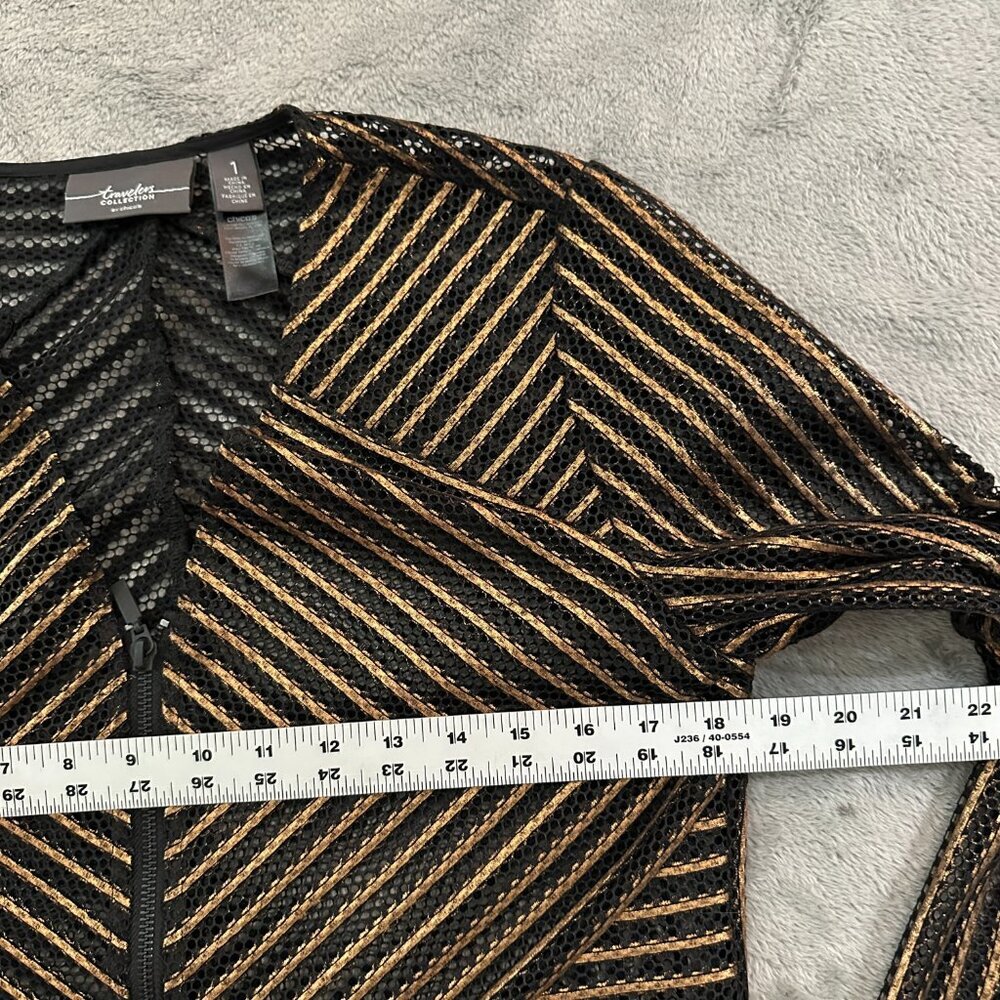 Chico's Travelers Gold Black Cardigan Topper Women's 1 MEDIUM Travel Classic - Picture 5 of 5